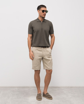 Stefano Ricci Beige linen and silk shorts with logo patch M8T6100060TXFIL