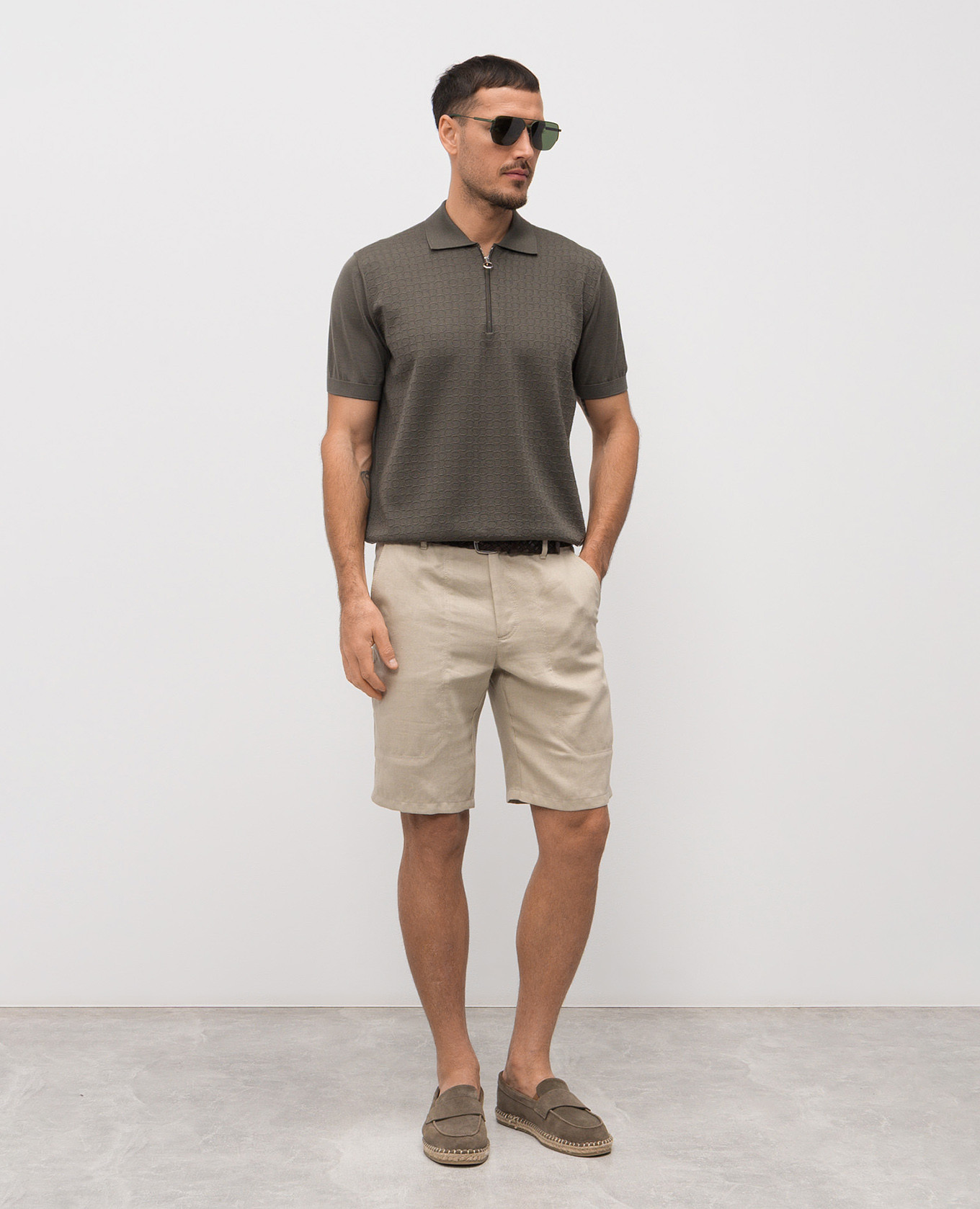 

Khaki wool, cashmere and silk patterned polo shirt Stefano Ricci