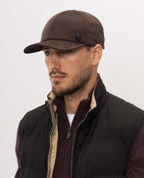 Stefano Ricci Brown cashmere and suede cap MCV63SB05EC0001T