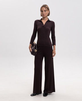 Agnona Brown ribbed top with polo collar K3120167V180Q