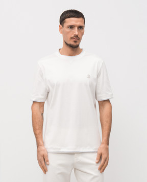 Brunello Cucinelli White T-shirt with embroidered emblem M0B137451G