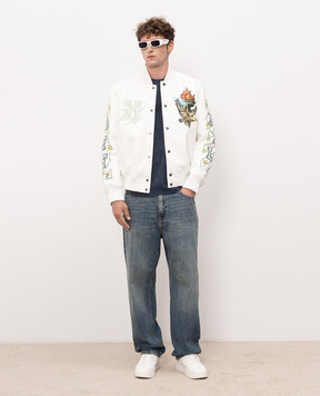 Off-White White leather bomber jacket with print 44MJA122Z26L003