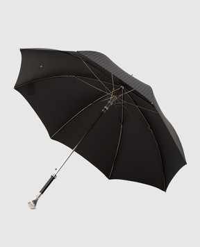 Pasotti Black Umbrella Cane Silver Knob Handle Striped OMITUO478RASO10844