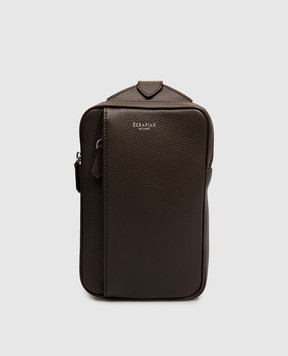 Serapian Brown leather sling bag with logo print SRCMOMML738715A224
