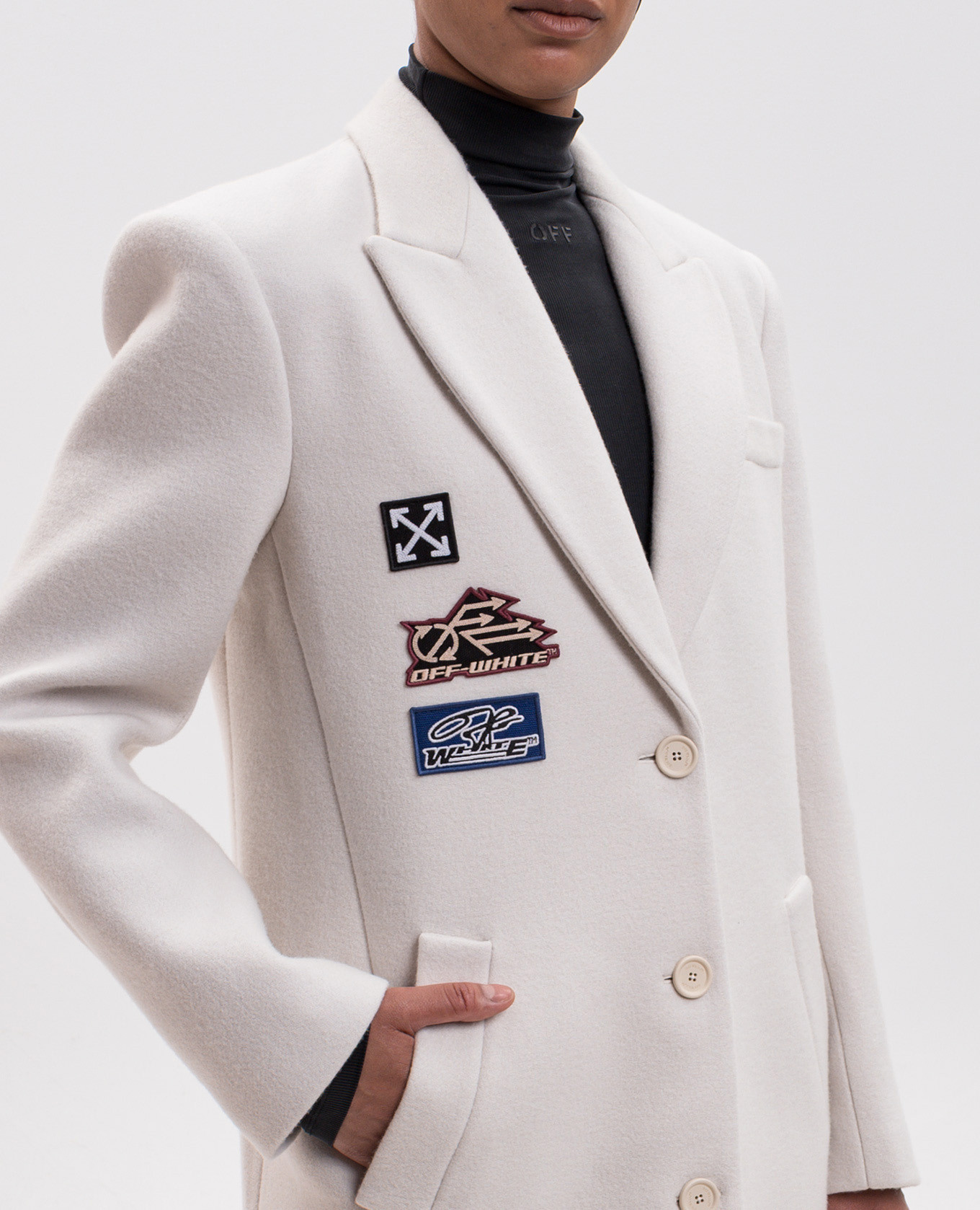 Black wool coat with stripes Off-White 5