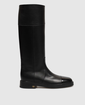Valentino Black leather boots with emblem 9W2S0QA0KIU