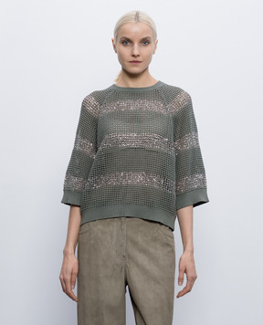 Brunello Cucinelli Green openwork jumper with sequins M58772800