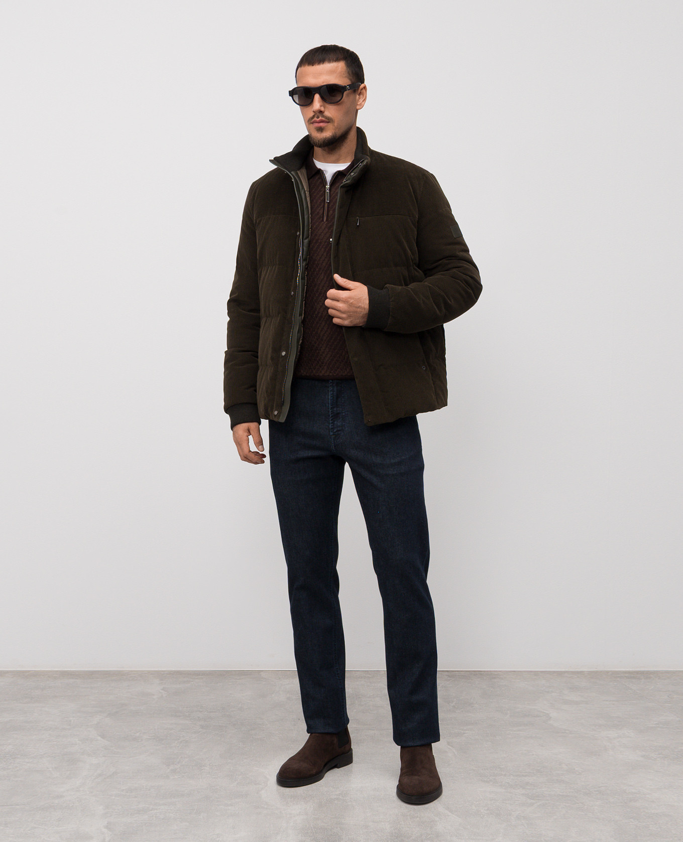 

Khaki velvet down jacket Stefano Ricci