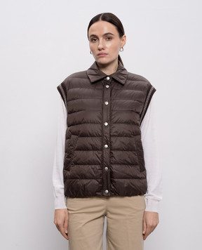 Peserico Brown down vest with monil chain A034622200N