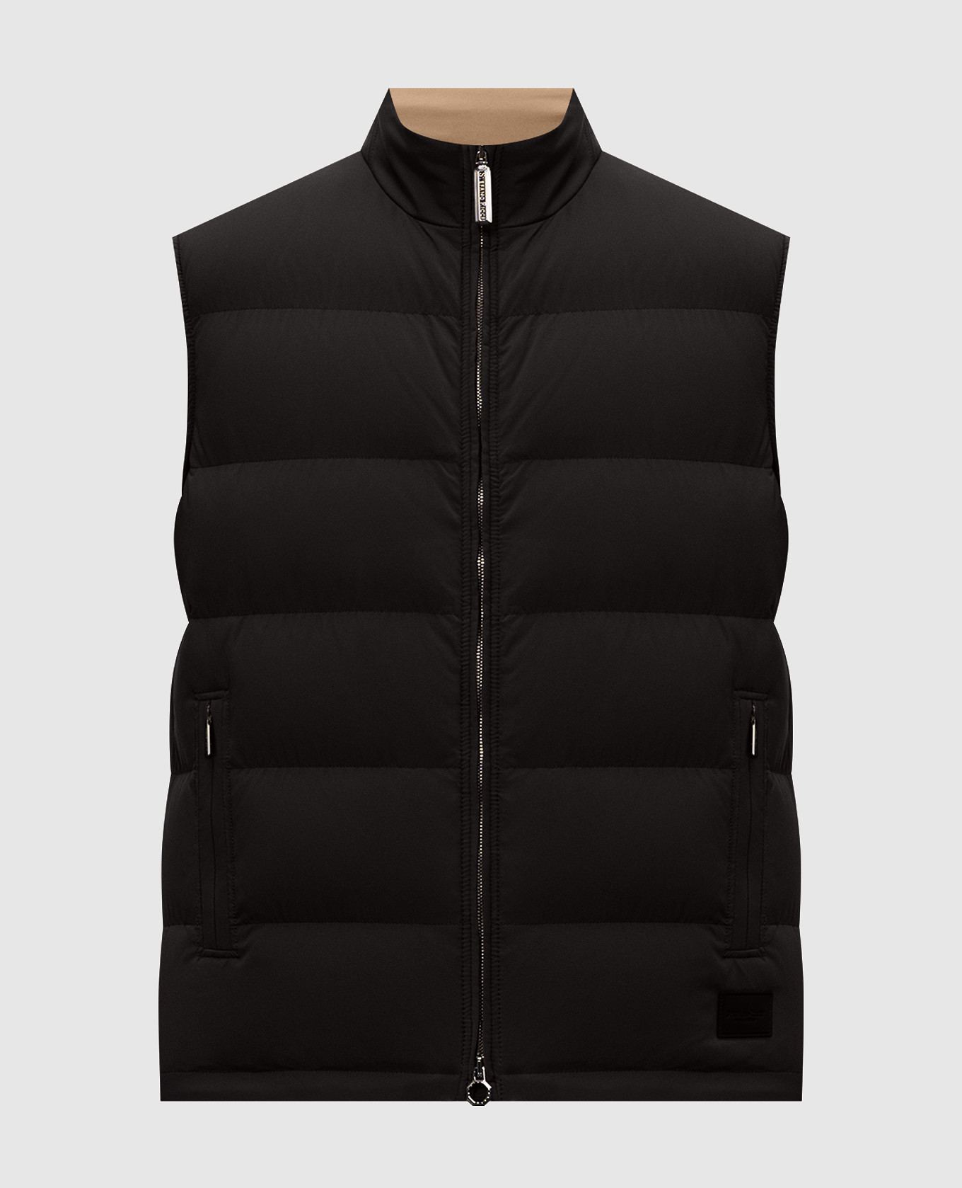 Black down vest with logo patch