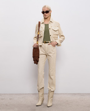 Balmain Beige flared jeans with logo patch GF0MI071DG22