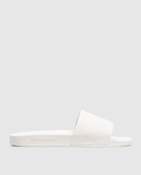 Stefano Ricci White leather flip-flops with embossed logo UG31G748VD
