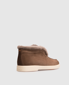 Santoni Brown suede deserts on fur WUYA58457TISAUOF