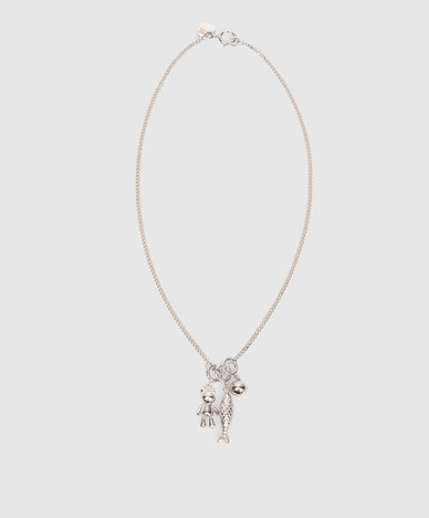 Silver chain with branded pendants
