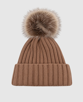 Moncler Brown wool hat with pompom L20933B00039A9327