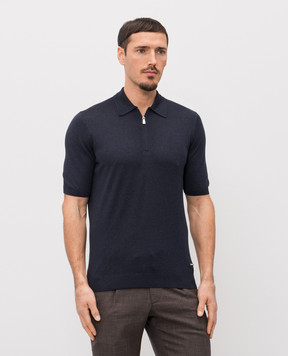 Enrico Mandelli Blue silk polo shirt with logo patch 3K065A5674