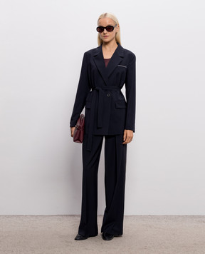 Peserico Navy double-breasted wool jacket with monil chain A01747A02008