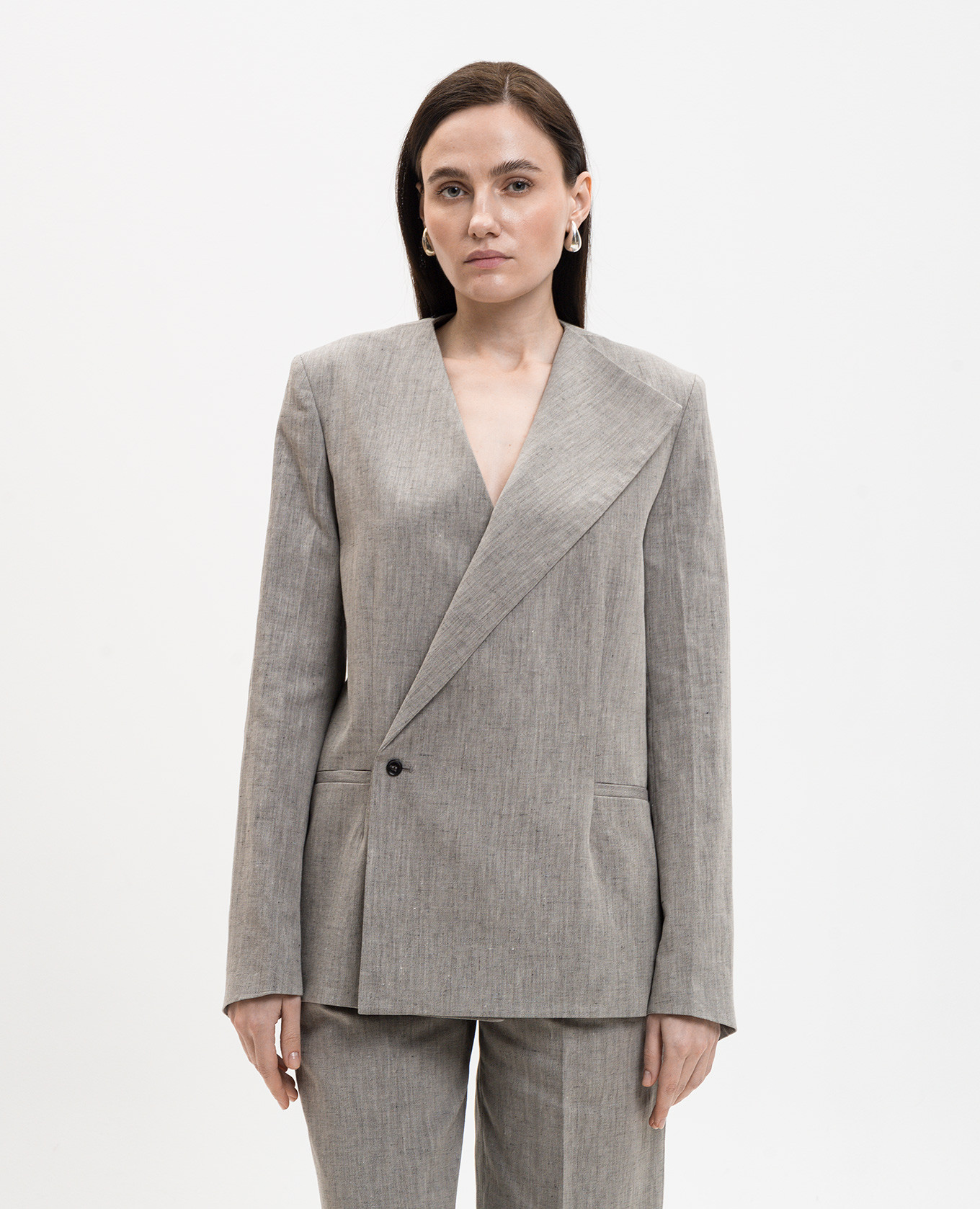 

SUNA gray double-breasted jacket with linen Loulou de Saison, Grey