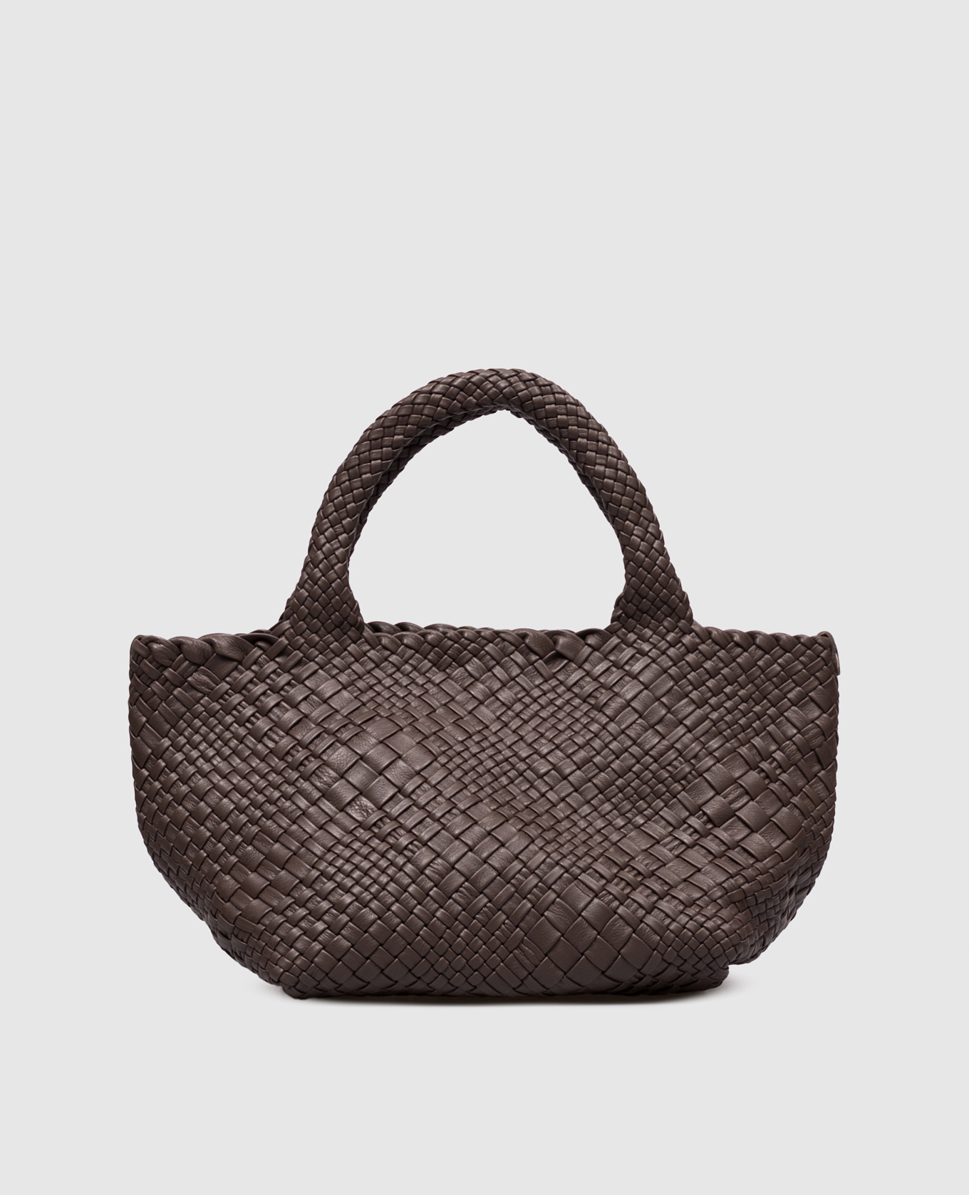 Dark brown leather tote bag with weave