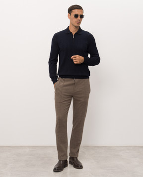 Bertolo Cashmere Blue wool and silk polo shirt with woven pattern 902626002566