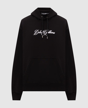 Dolce&Gabbana Black hoodie with logo embroidery G9ZU0ZG7P9M