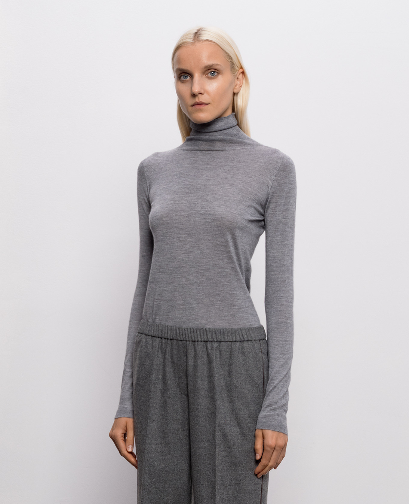 Grey melange cashmere and silk turtleneck Fabiana Filippi 3