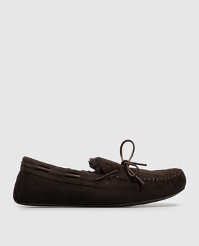 The Row Brown suede Lucca moccasins with fur F1883SH07