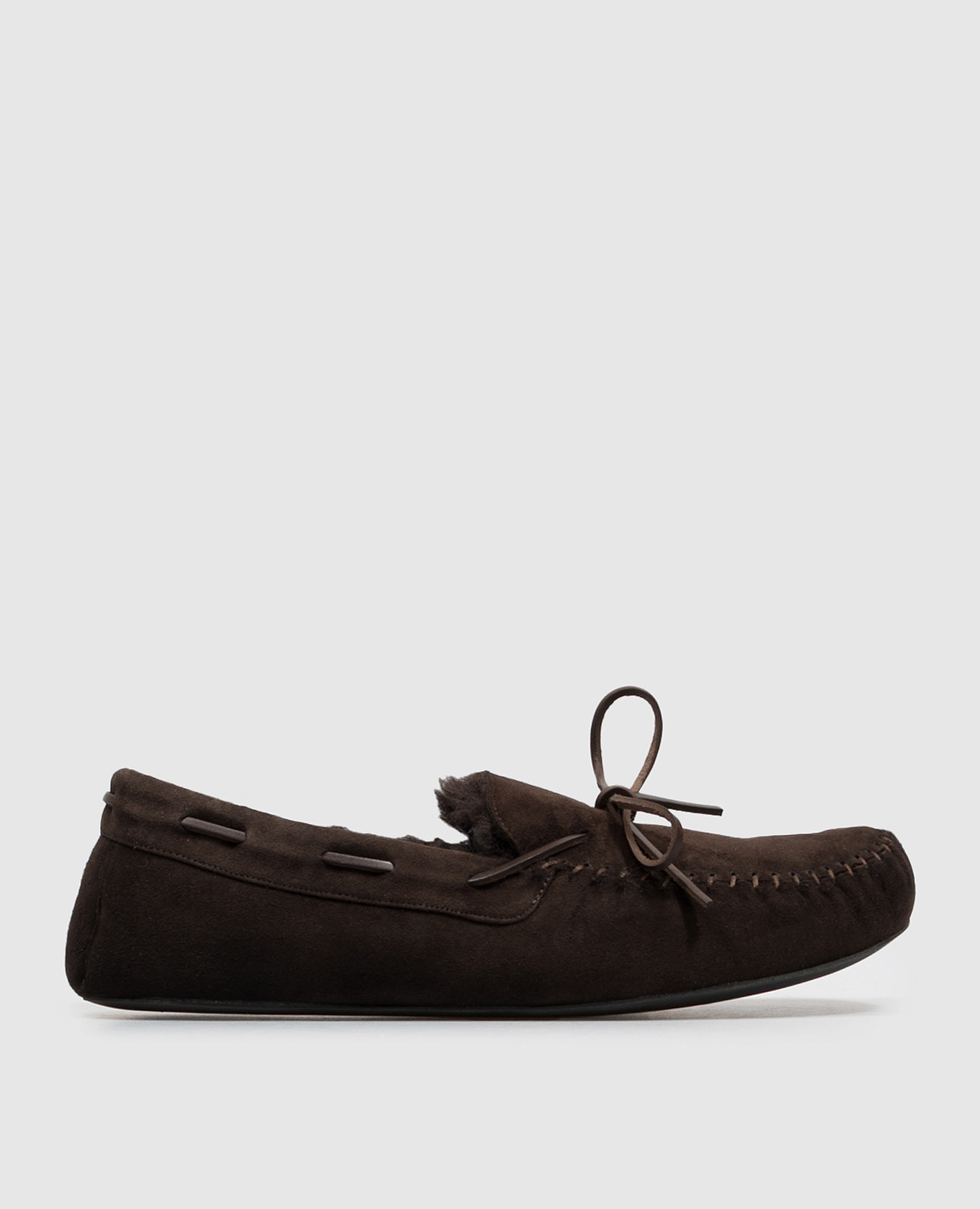 Brown suede Lucca moccasins with fur