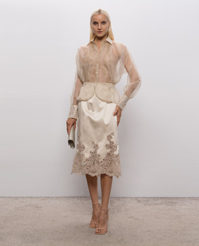 Ermanno Scervino Beige silk skirt with lace D492O742APNXE
