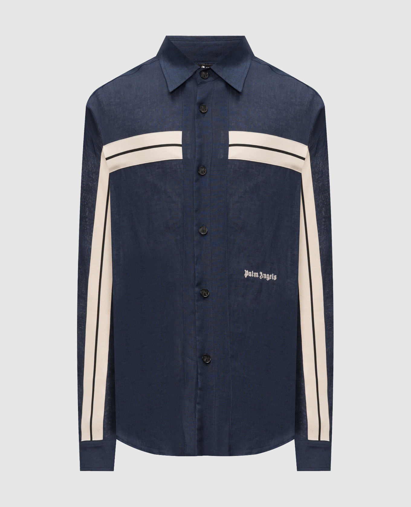 Blue linen shirt with logo embroidery
