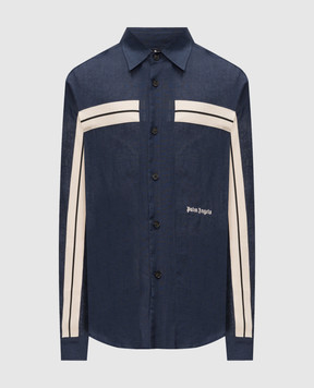 Palm Angels Blue linen shirt with logo embroidery PMGE04JS26FAB001