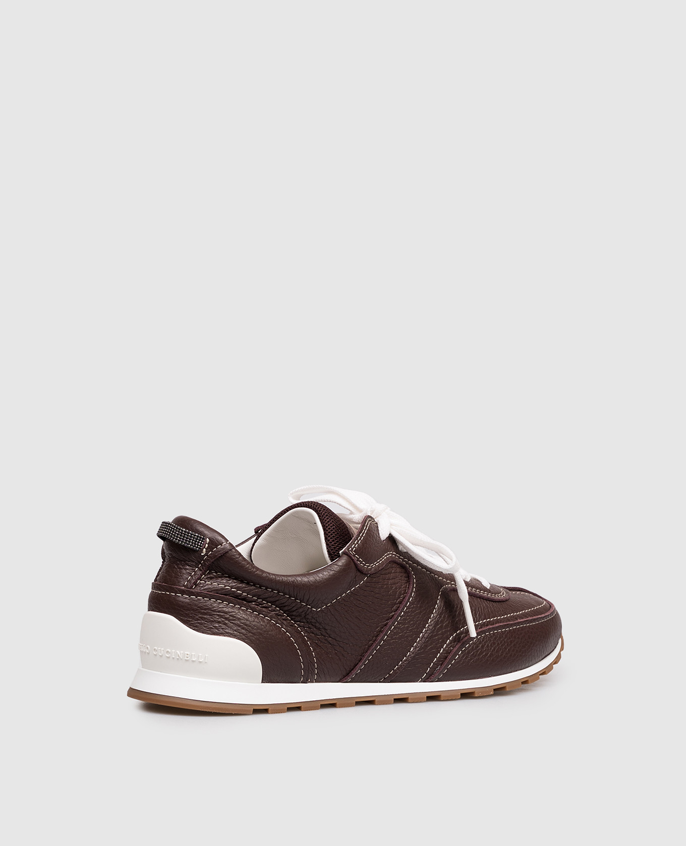 

Burgundy leather sneakers with a monil chain Brunello Cucinelli, Brown