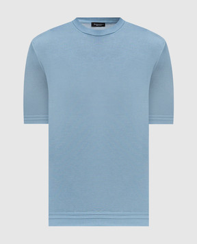 Stefano Ricci Blue silk T-shirt with logo embroidery K616215G10F26101