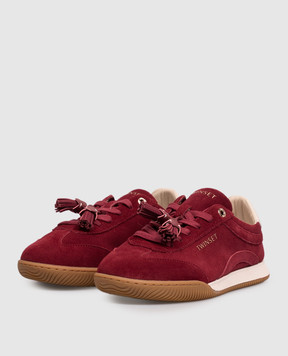 Twinset Burgundy suede sneakers with logo print 262TCP090