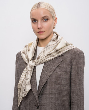 Max Mara Beige CARRE silk scarf with branded print MXACARRE90W3