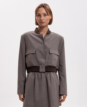 Twinset Brown cropped checked bomber jacket 262TP2633