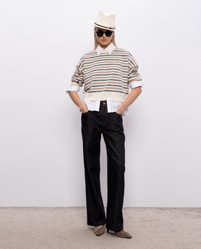 Brunello Cucinelli Ivory wool, cashmere and silk striped sweater M16221900P