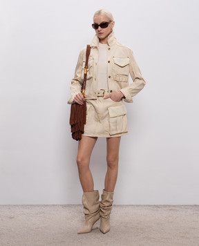 Balmain Beige denim cargo skirt GF0LBB21DG22