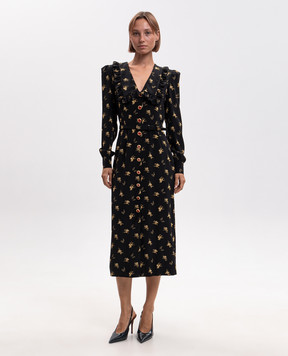 Alessandra Rich Black silk dress with floral print FABX4389F4817