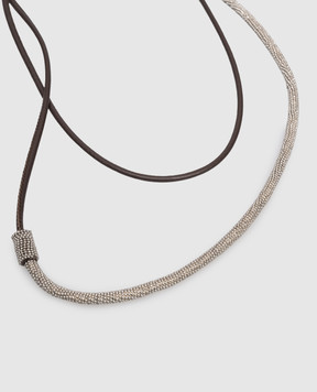 Peserico Brown leather belt with monil chain A32602C0CC790