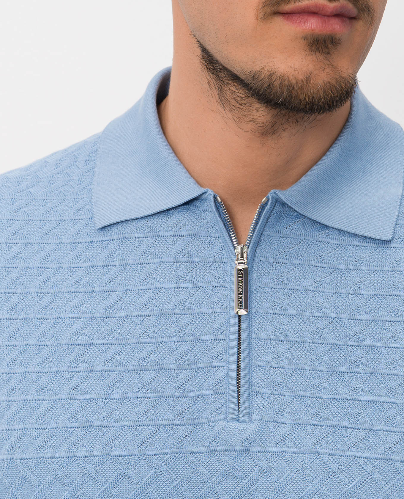 

Blue polo shirt with woven pattern Stefano Ricci, Light blue