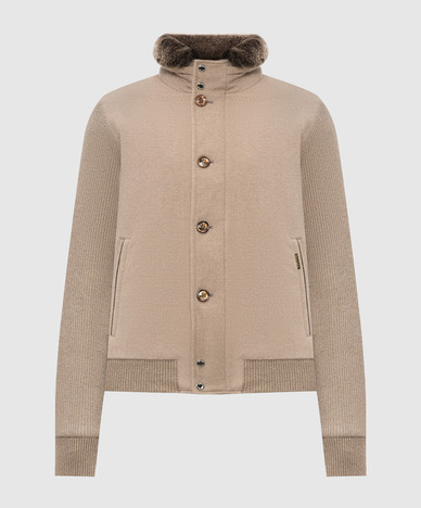 Beige LEVION cashmere down jacket with fur
