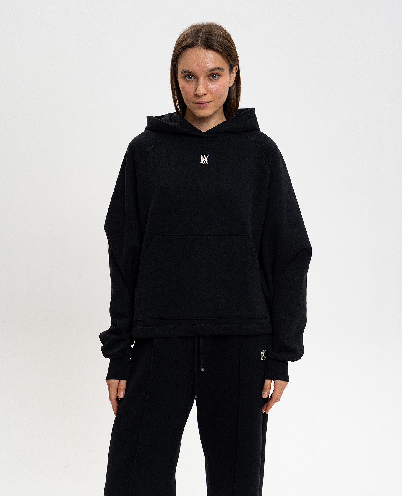 

Black insulated hoodie with monogram embroidery AMIRI