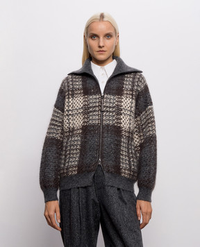Brunello Cucinelli Gray cardigan with checked wool MMT571726