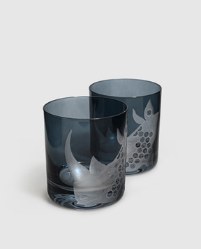 Artel African Safari Rhinoceros Blue Crystal Glasses Set G212THR1SL