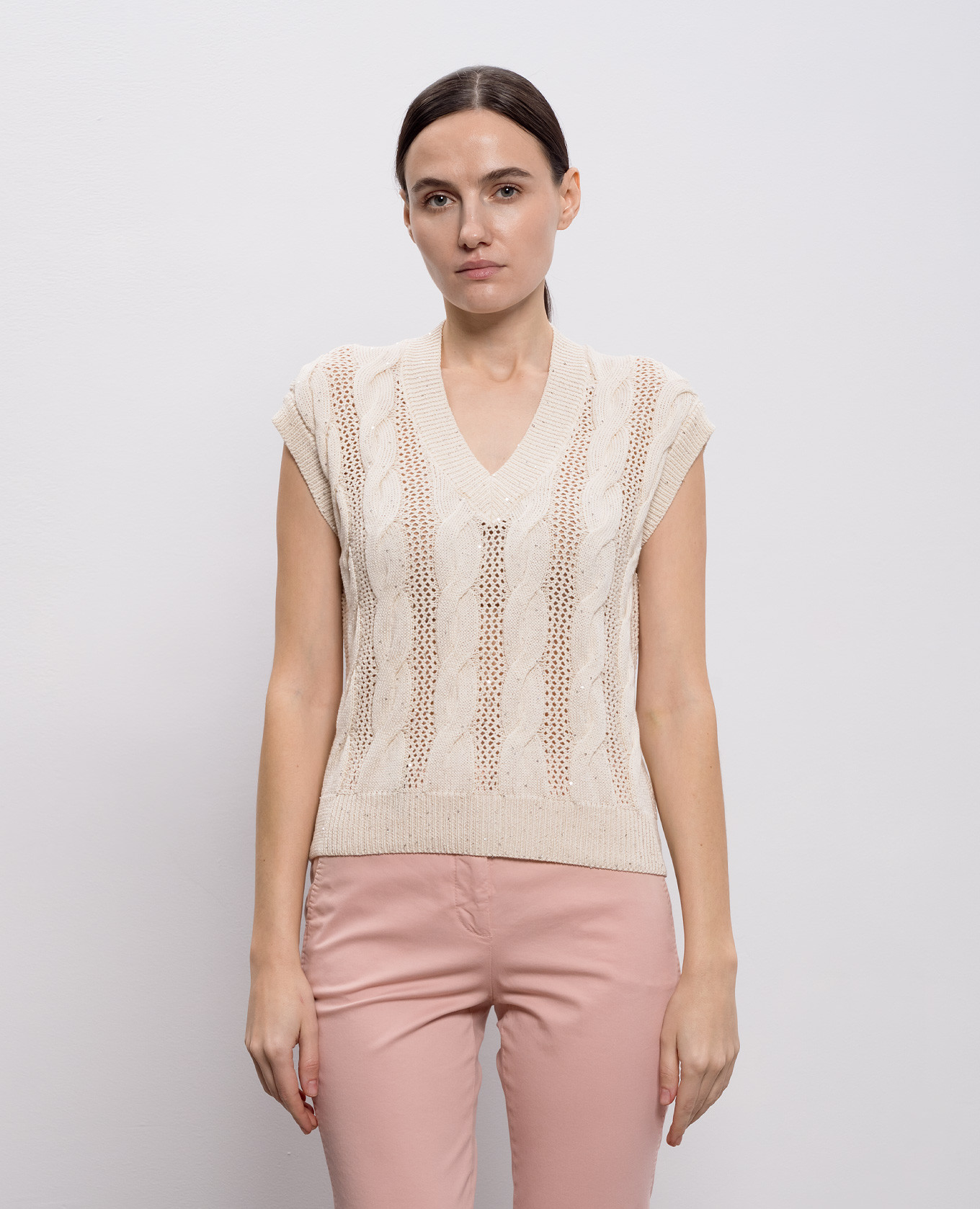 Beige vest with sequin pattern Peserico 3