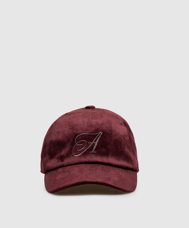Burgundy velour cap with monogram embroidery