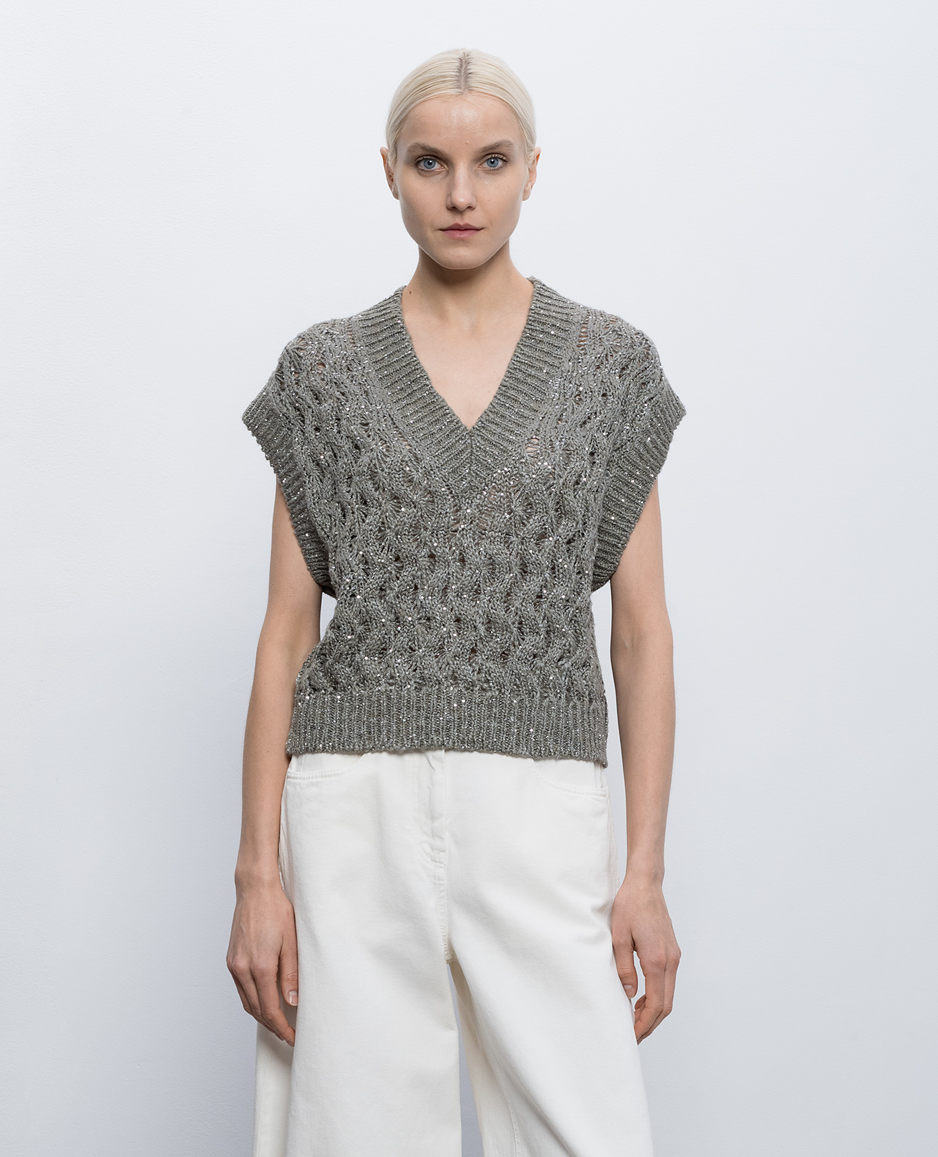 

Khaki silk and linen vest Brunello Cucinelli