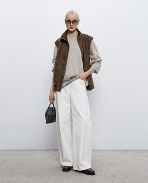 Brunello Cucinelli Brown linen jumper with sequins MDT746410