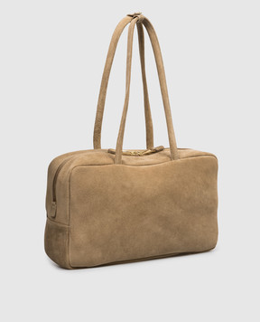 Christian Villa Beige suede bowler bag with logo embossing 06406